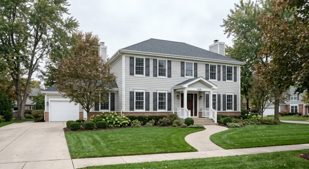 charming suburban colonial home exterior