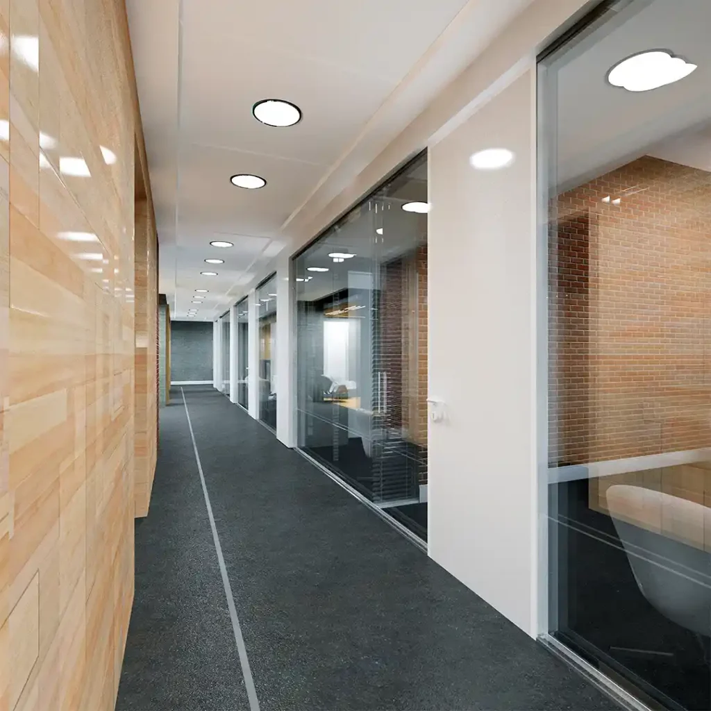 Modern real estate office hallway