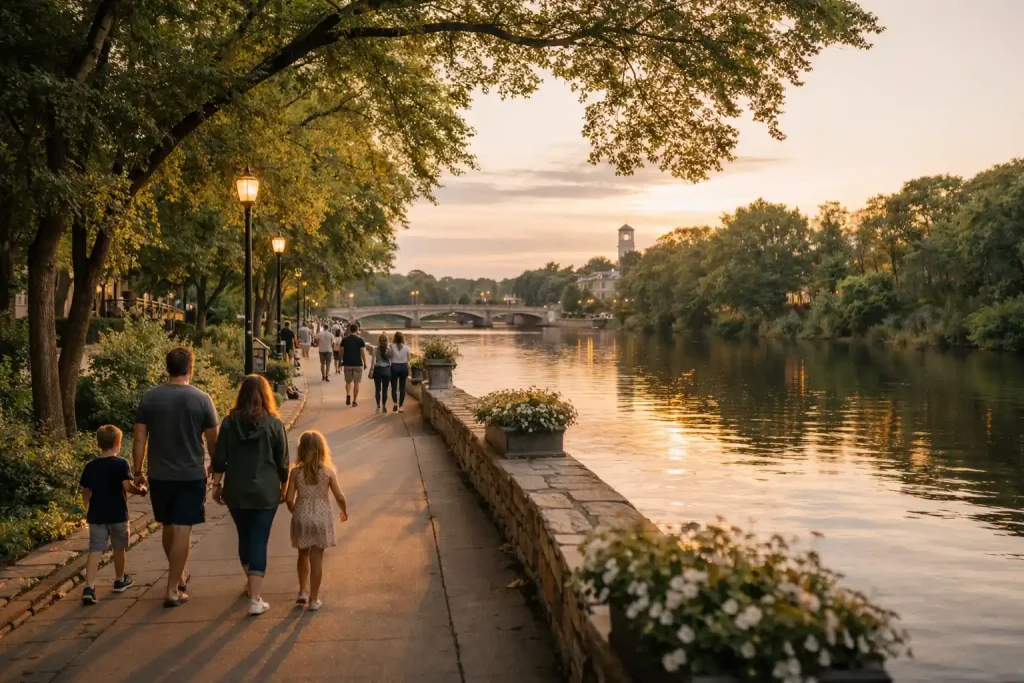 st charles il riverwalk fox river family walking sunset